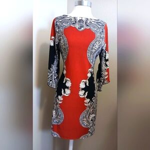 Enfocus Studio Red and Black Sheath Dress 3/4 Sleeve Cocktail